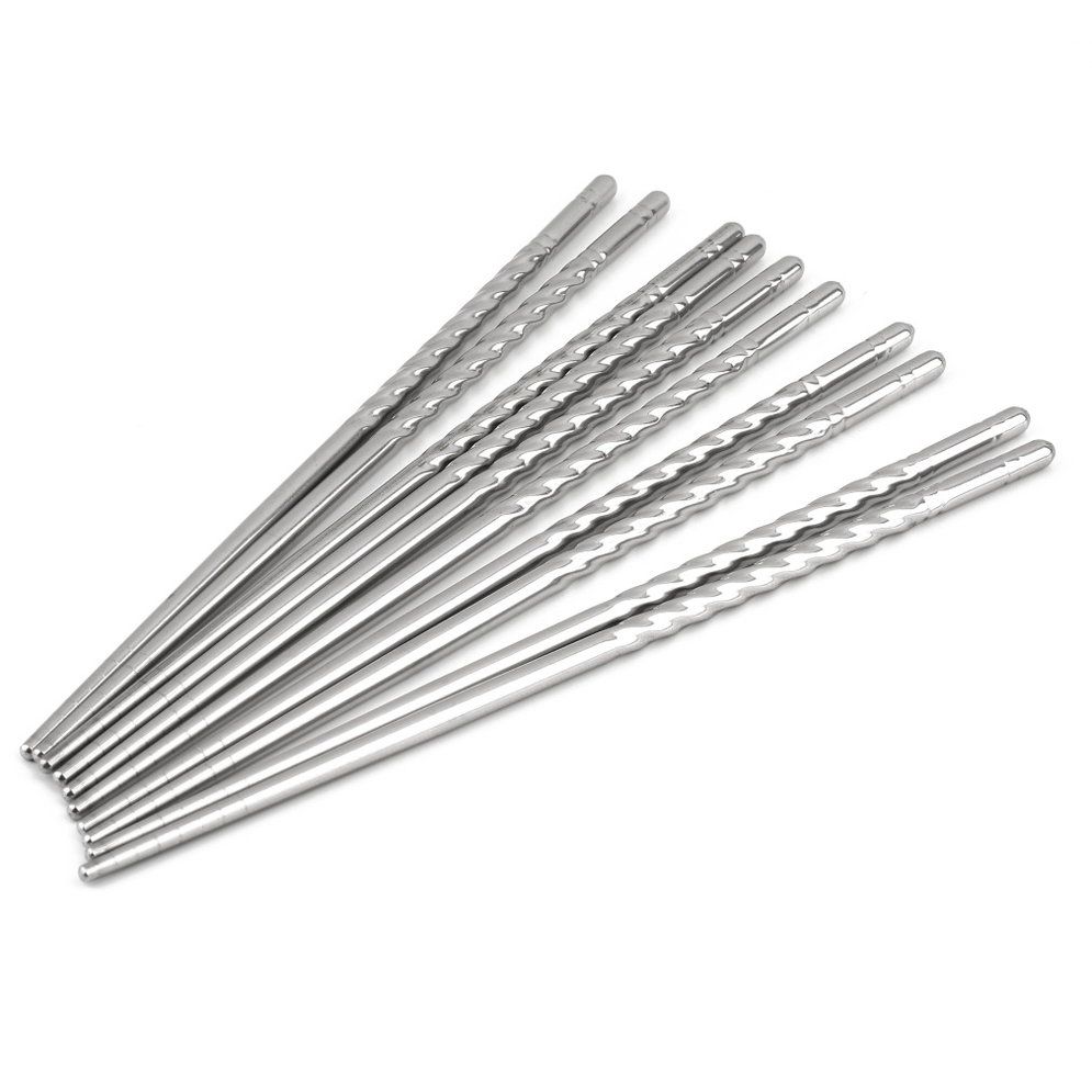 5 Pairs Of Stainless Steel Chopsticks Anti-skip Thread Style Durable Silver