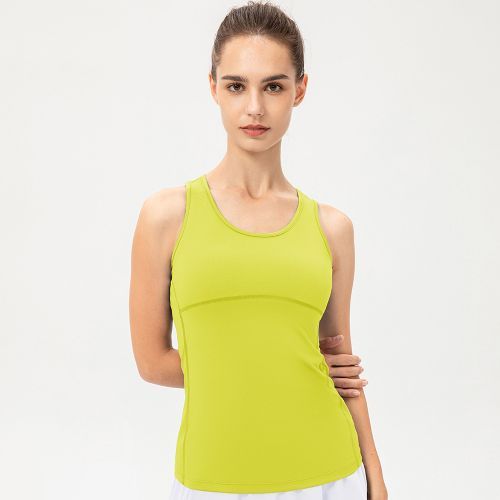 Womens Fitness Tank Top Running Vest Casual Gym Sleeveless Sportswear（Yellow）