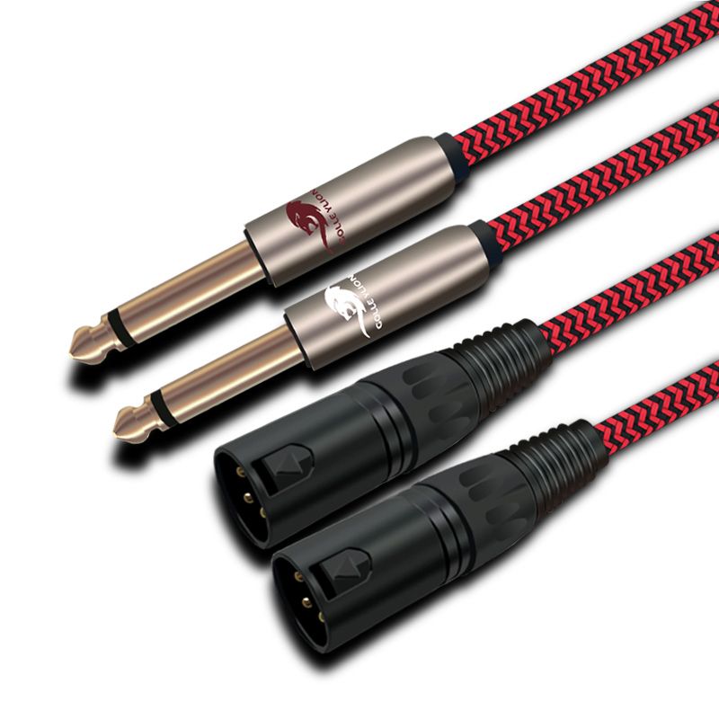 Audio Cable Mono 1/4'' Male Jack Mic Dual 6.5mm To 2 XLR 3