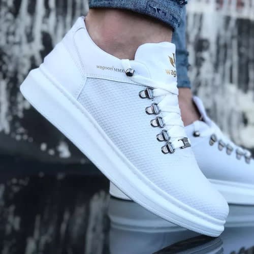 Men's Pu Leather Sneakers Running Walking Fashion Shoes - White