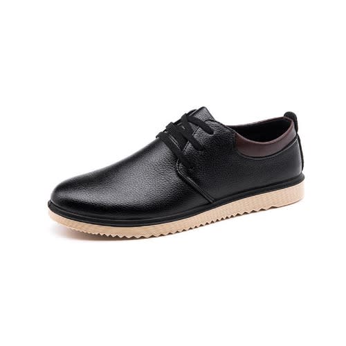 Pu Leather Lace Up Shoes- Black