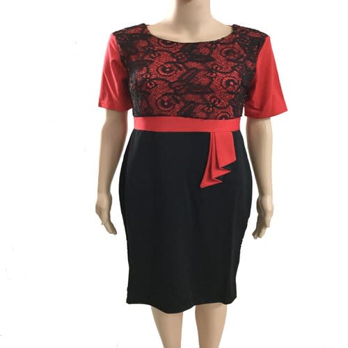 Ladies' Corporate Midi Dress - Black And Red