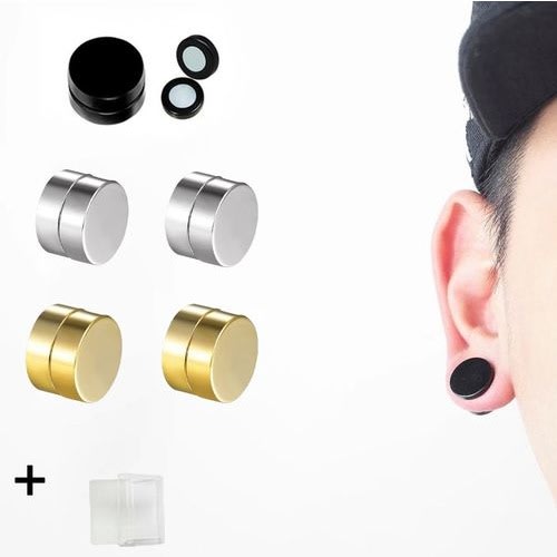 Luxury Men's Earring - Gold + Silver & Black - 3 Pairs
