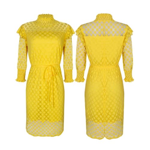 Polka Dot Lace Dress - Yellow
