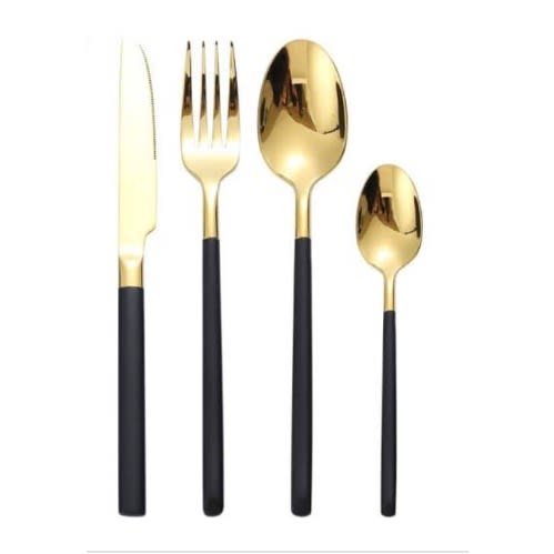 Stainless Steel Cutlery - 24 Pieces Set - Black & Gold