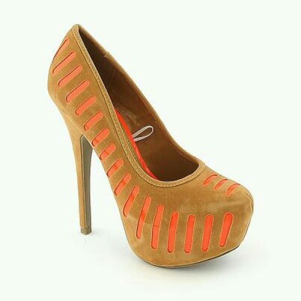 Women's 076 Platform Pumps - Tan & Neon Orange
