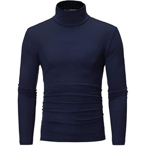 Plain Navy Blue Turtle Neck Longsleeve Tshirt