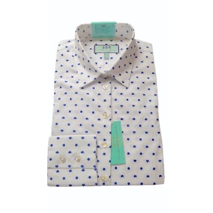 Women's White & Blue Dobby Hearts & Spots Fitted Shirt - Single Cuff
