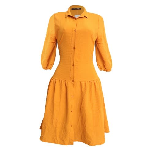 Drop Hem Shirt Dress - Mustard Yellow