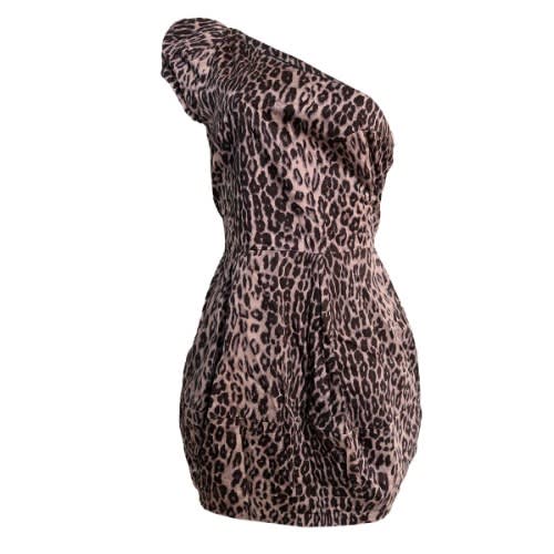 One Shoulder Animal Print Mini Dress - Black