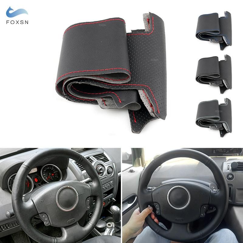 For Renault Megane 2 2003-2008 Kangoo 2008 Scenic 2 2003-2009 Hand-stitched Car Steering Wheel Leather Cover Interior Accessory