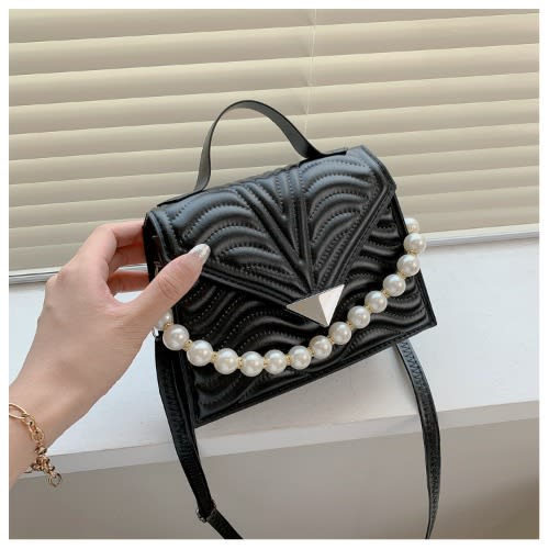 Women's Pu Leather Shoulder Hand Bag- Black