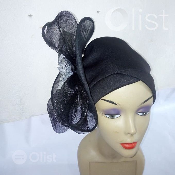 Ladies Turban Cap With Fascinator - BLACK