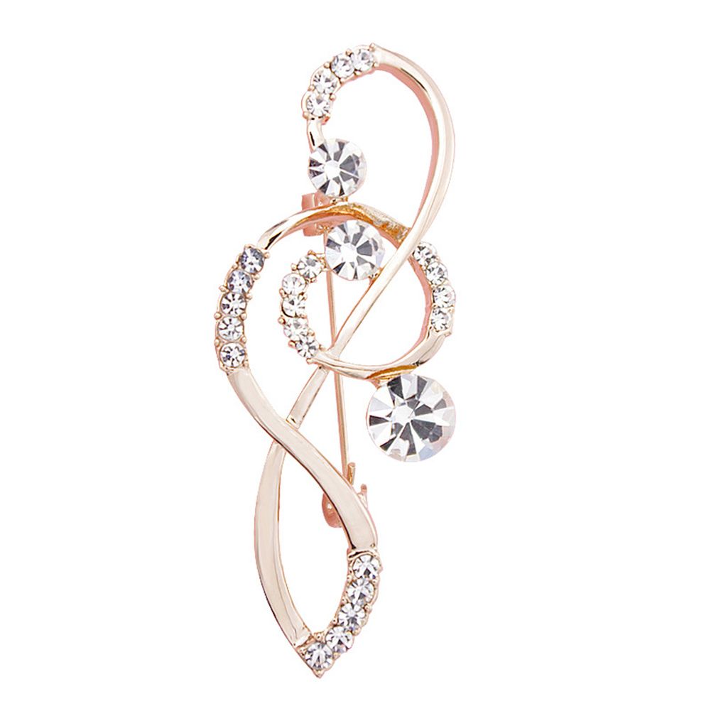 Women's Rhinestone Music Note Scarf Brooch Rose-Rose Gold