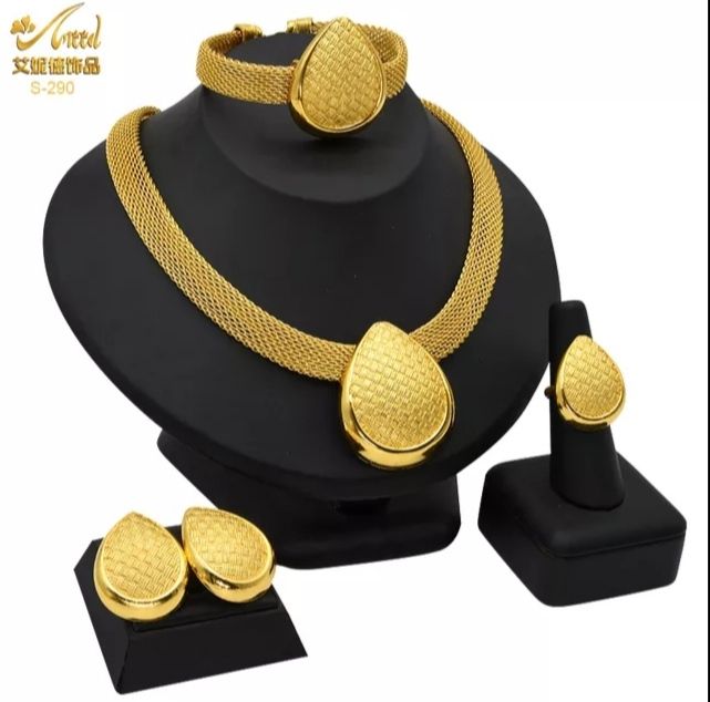 African Fashion Necklace Jewelry Set For Women Indian Gold Plated Choker Jewellery Sets