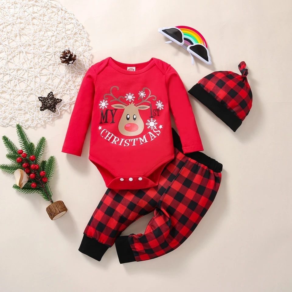 3pcs Set Christmas Outfit For Babies (9months Old)