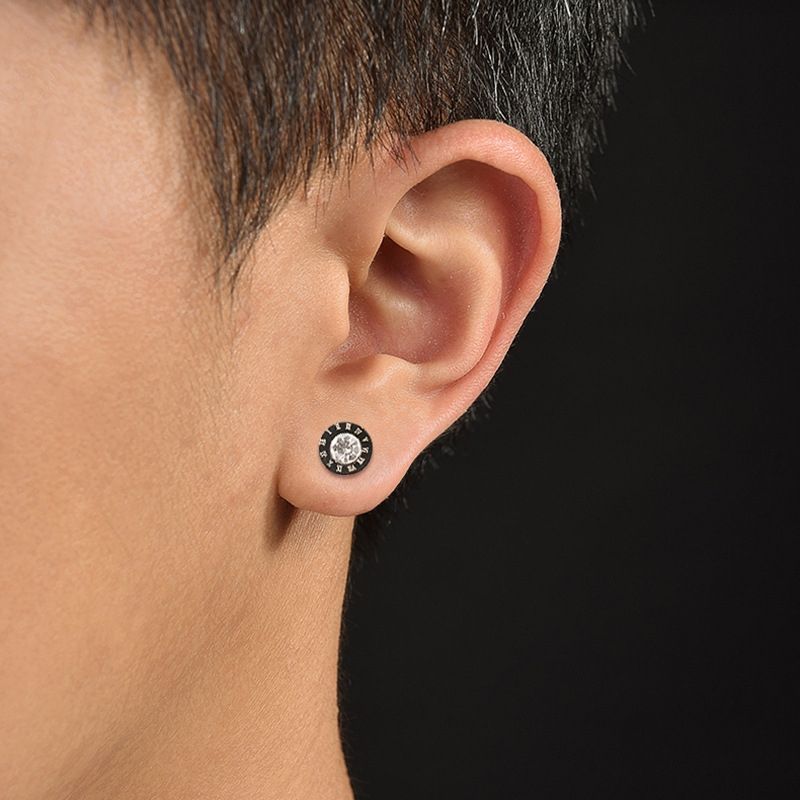 5 Pairs Men Numerals Round Diamond Earrings