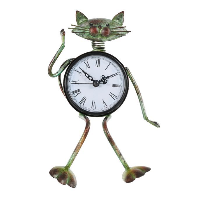 Cat Clock Handmade Vintage Metal Iron Cat Figurine Mute-