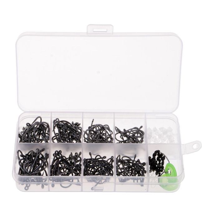 200Pcs Barbless Barbed  Hooks  Hooks Fishhook W/ Stoppers &