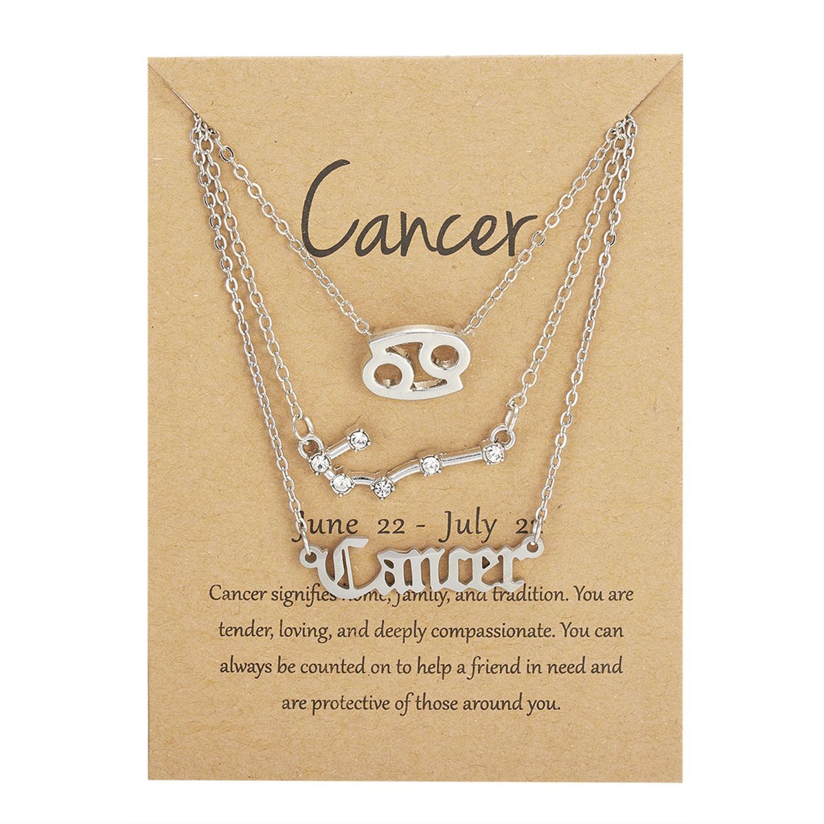 Twelve Constellations Symbol Starry Sky Pendant Necklace Silver Cancer