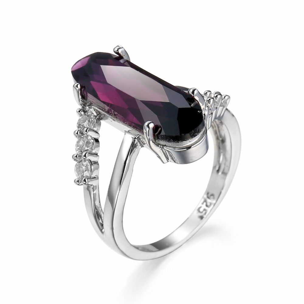 Classic Sterling Silver Zircon Crystal Engagement Ring For Women,Size:6(Purple)