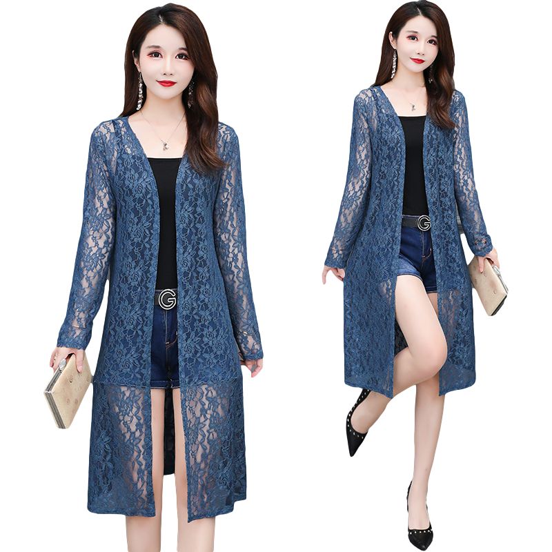 Lace Shawl Tops Women Coat Summer Thin Sun Protection Clothing Femme Loose Female Jacket Mid-Length Cardigan Ladies H1316