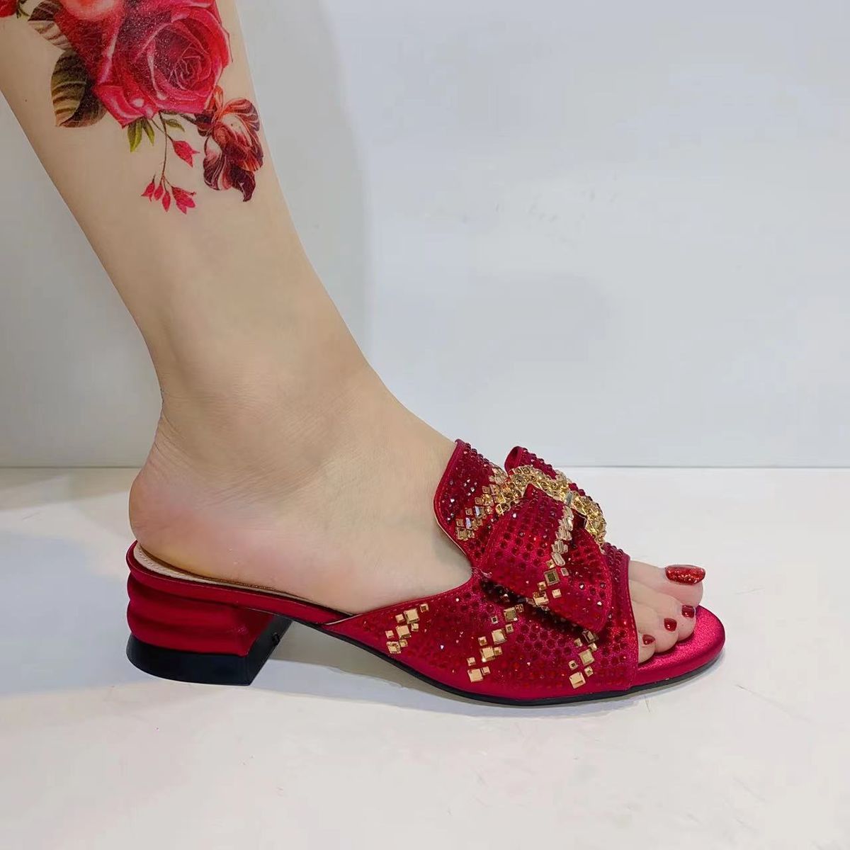 New Designer Low Heel Ladies Slippers-Wine-Red