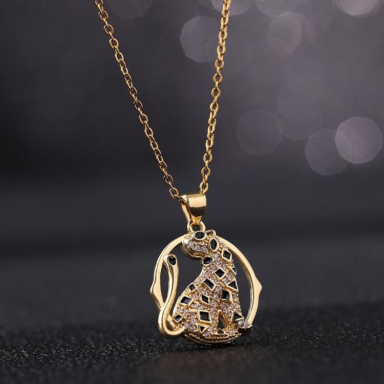 Hip Hop Drip Oil Animal Pendant Leopard Necklace Gold-Plated Microinset Zircon