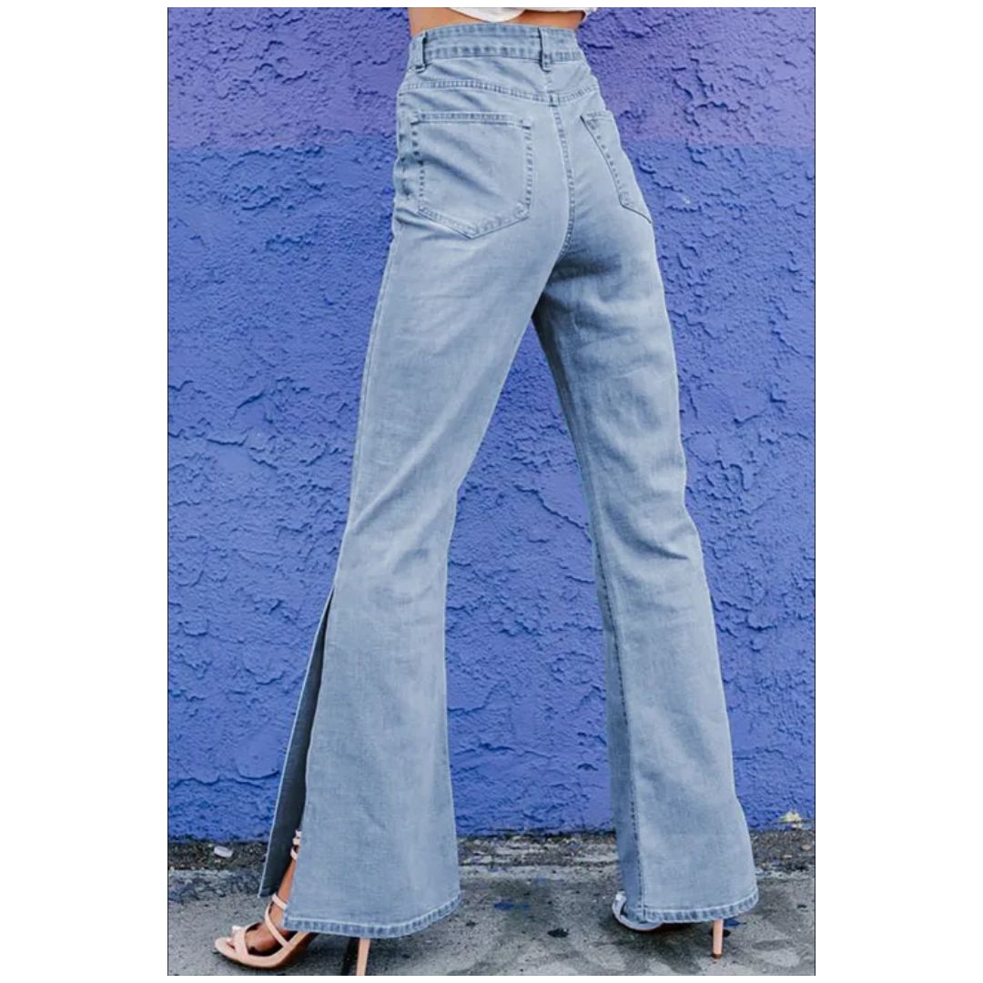 Mfed Sky Blue Wide Leg Split Hemline Flared Jeans