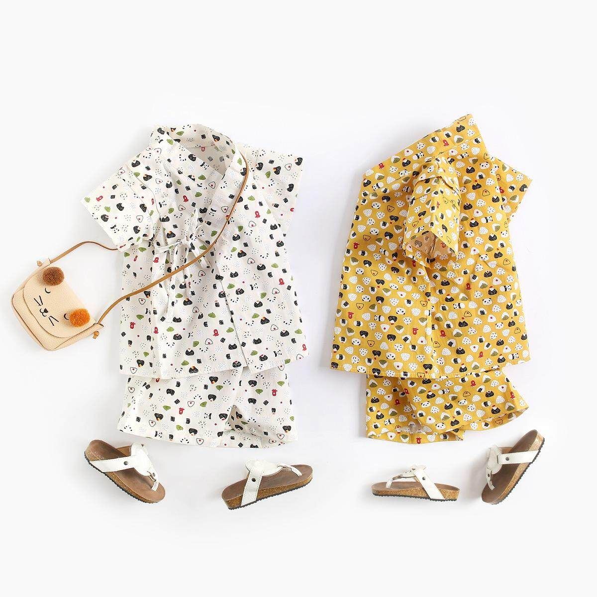 Baby Clothes Japanese Bath Robe Newborn Kimono Baby Pajamas Short Cartoon, Suit, Cute, Print, Tide Fan Yellow