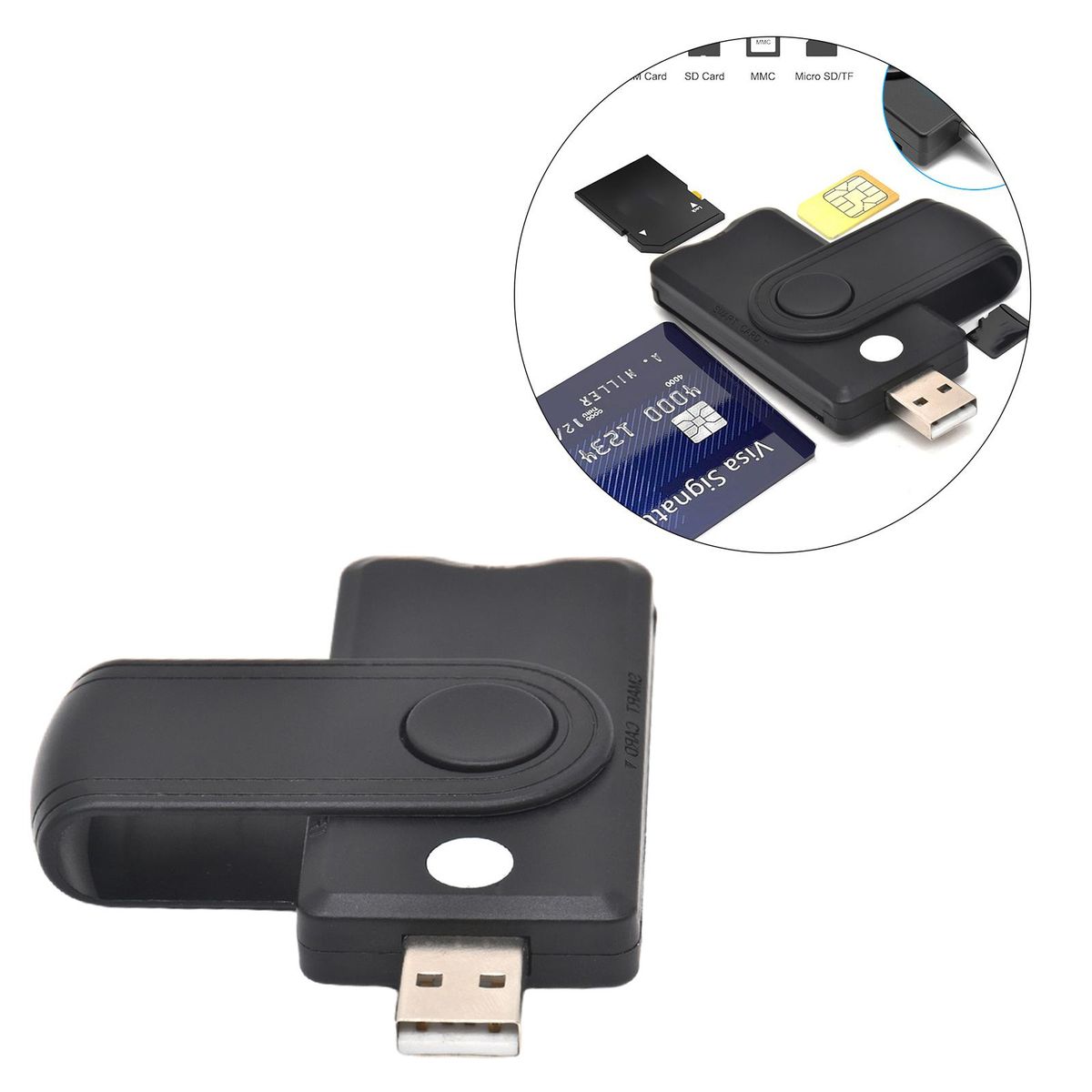 Card Reader For Windows/Linux SD/SIM Bank Cards PC Laptop Travel