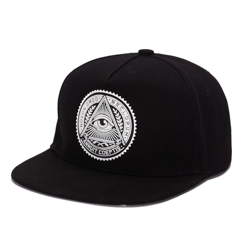 Classic 5 Panels Cotton Snapback 3d God Eyes Plastic Patch Mens Flat Brim Baseball Cap Hip Hop Hat And Cap For Men And Women Bk