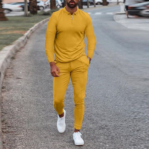 Fall Gym Sport Wear Two Piece Custom Logo Jogger Pant Sets Fashion Mens Tracksuit(#Yellow)