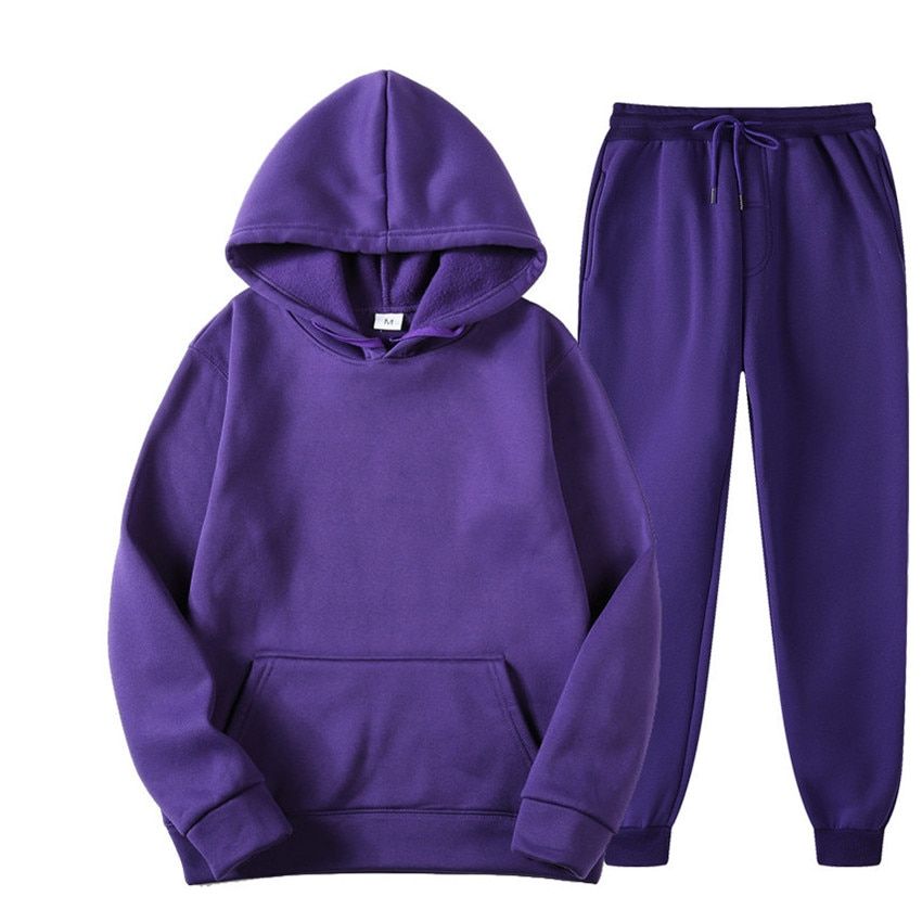 Sets Brand Solid Color Casual Hoodies+Fitness Pants Men Women Autumn Winter Warm Sweatpants Tracksuit  Joggers Sportswear Suit