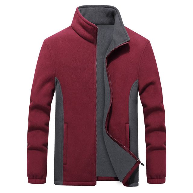 Man Polar Fleece Jacket Outdoor Camping Ski WINE RED-2_XXL