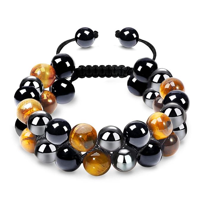 Triple Crystal Protection Bracelet Natural Obsidian Tiger Eye Stone Beads Crystal Bracelet
