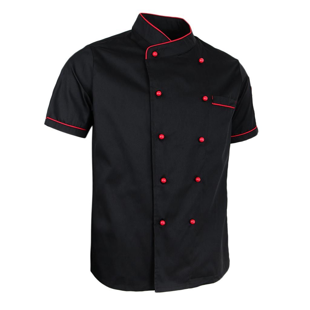 Men Women Chef Jacket Coat Uniform Breathable Short Sleeves 2XL Black
