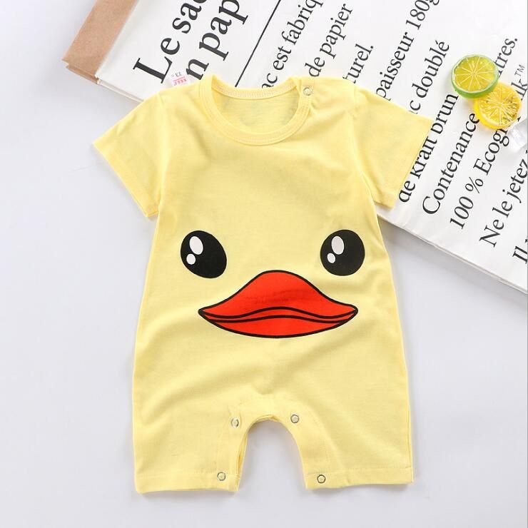 Baby Cartoon Cotton Short Sleeve Jumpsuit - Yellow