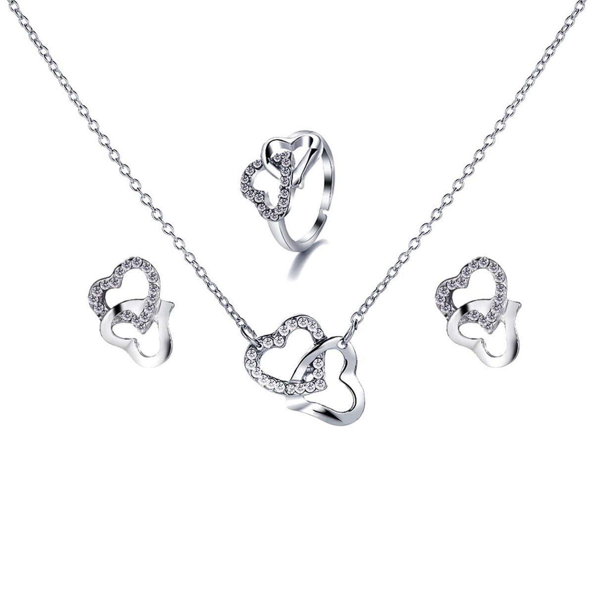 4Pcs/Set Necklace Earrings Ring Bracelet Hollow Out Heart
