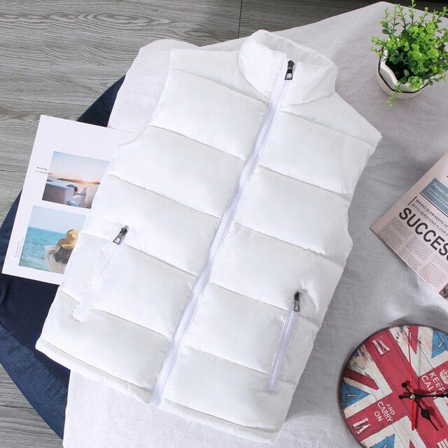 White Vest Jacket Men Slim Fit Stand Collar Sleeveless Puffer Jackets Jacket