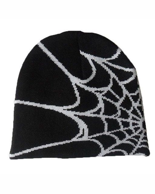 Gothic Spider Pattern Wool Acrylic Knitted Hat Women Beanie Winter Warm Beanies Men Grunge Hip Hop Casual Skullies Outdoor(#Black)