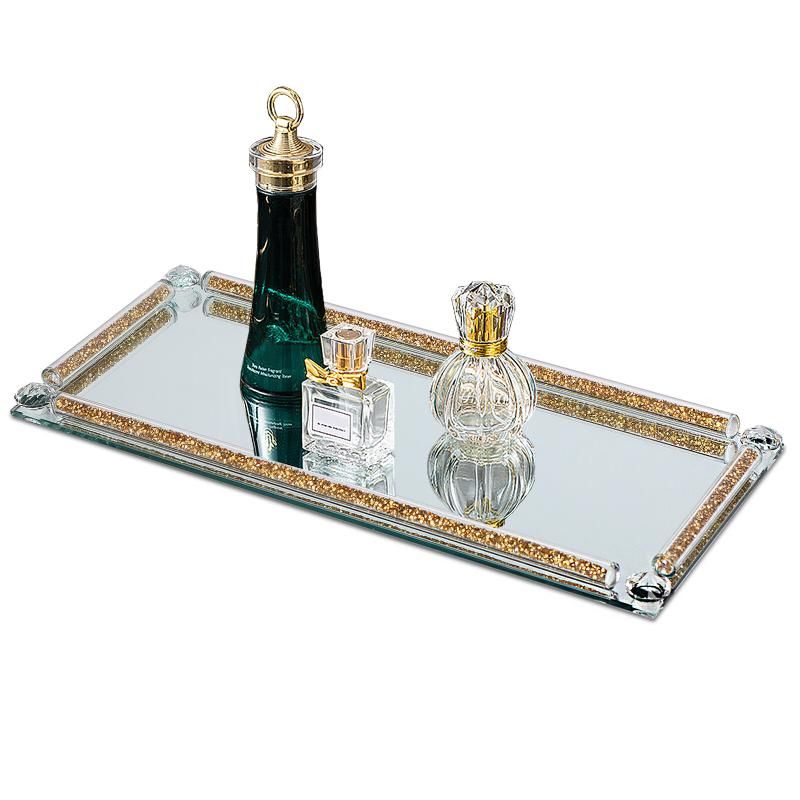 Golden Glass Tray: Mirrored Bottom Vanity Tray Home Decor (1