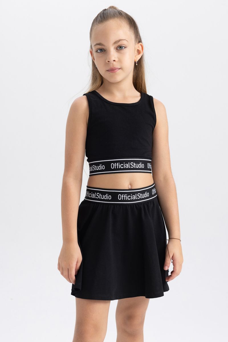 Girl Casual Skort Knitted Short - Black