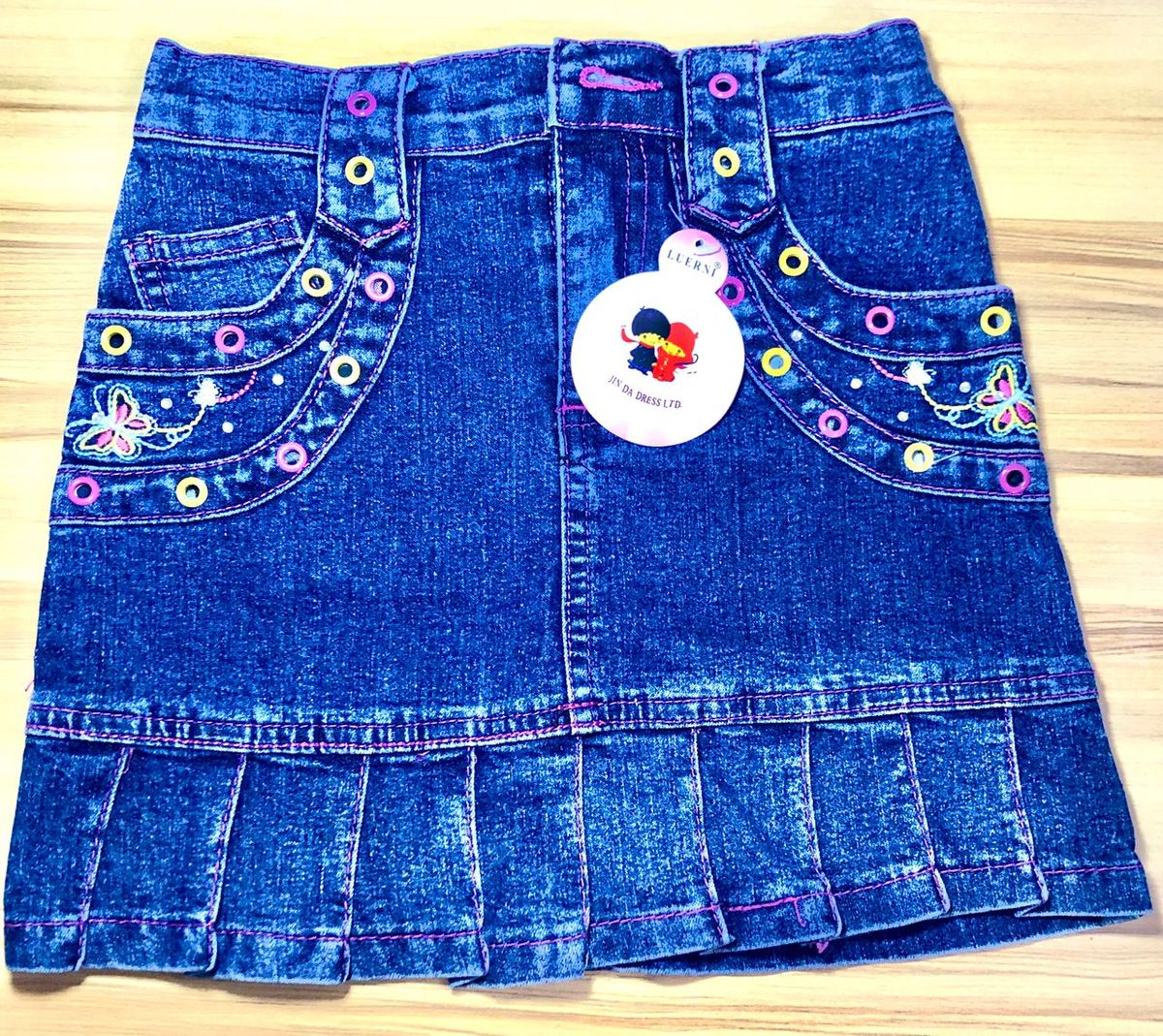 Embellishment Jean Skirt For Kids