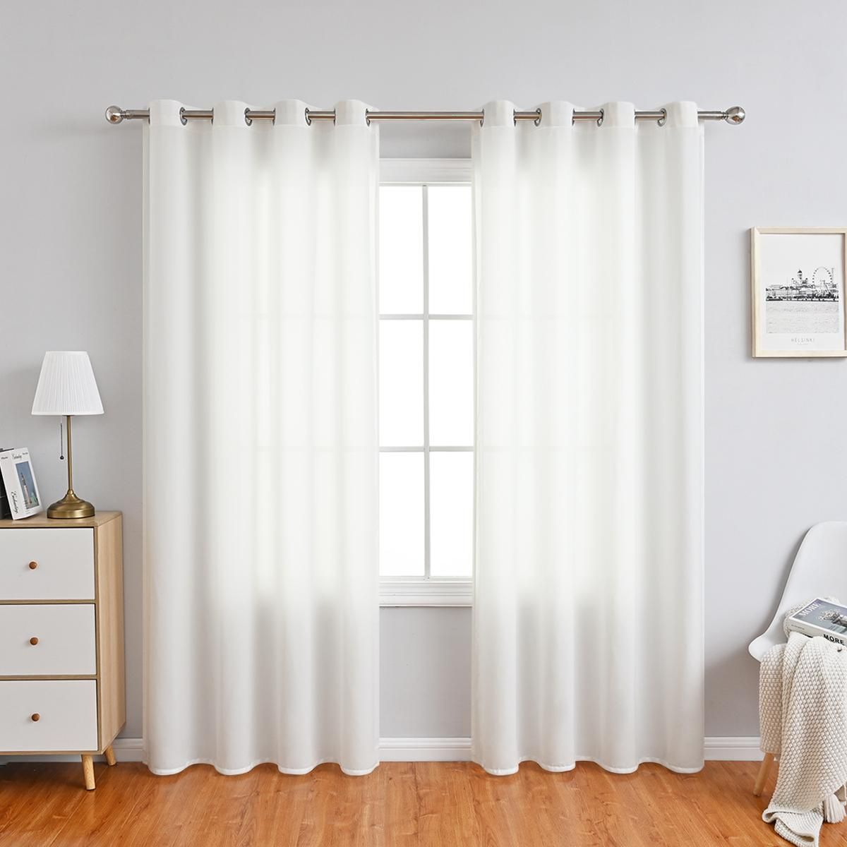 2PC Curtains Household Blackout Phantom Veils Translucent Light Transmission Protect Privacy Can be Worn Rods