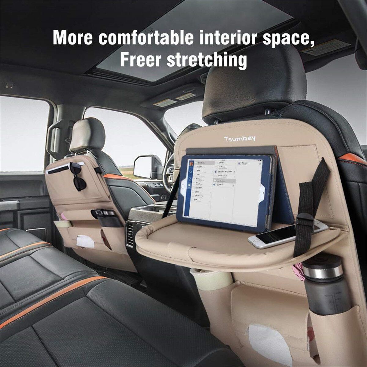 Car Storage Organizer Seat Back Protector 8 Pockets Kid Tablet Holder Tissue Box White