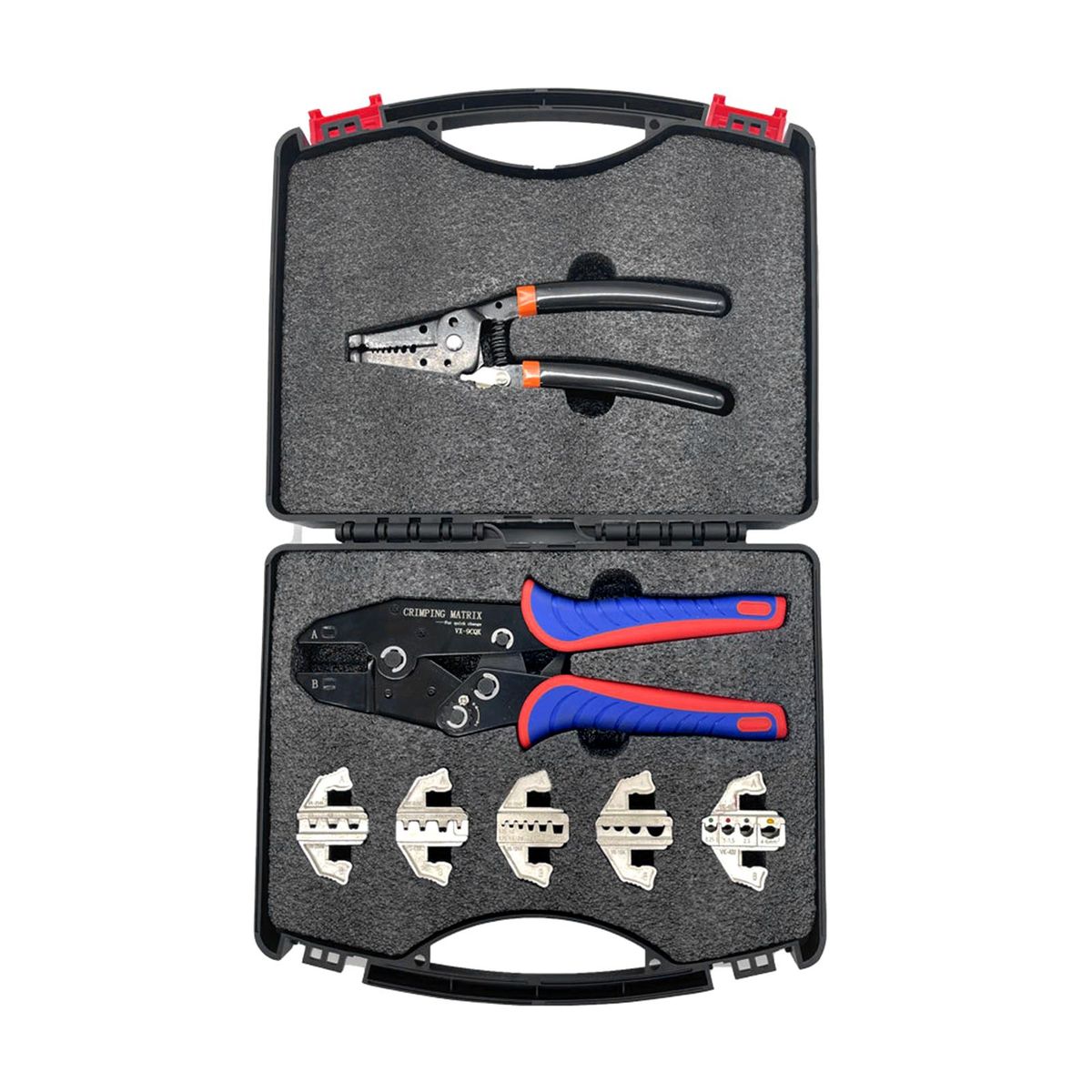 Quick Change Crimping Tool Kit with Box Multifunction Ratcheting Wire Stripper Cable Terminal Crimper Pliers for Ferrule/ Nylon/ Insulated/ Non-insulated Terminals, Heat Shrink Connectors, Insulated Cable End-sleeves, Recepta