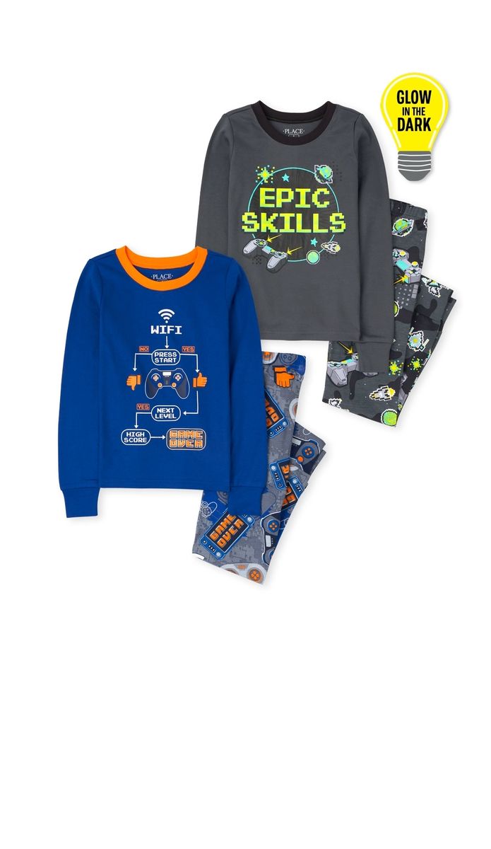 Boys Glow Video Game Wifi Snug Fit Cotton Long Sleeve Pyjamas Sleepwear