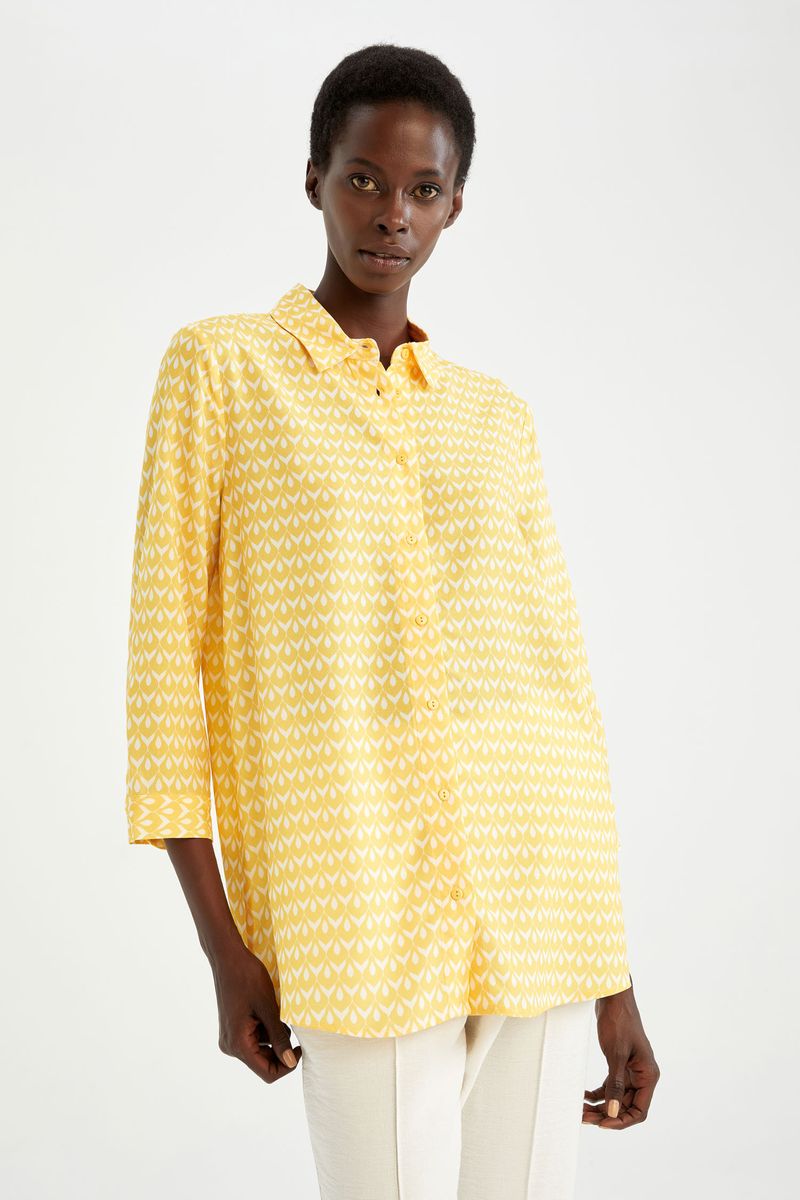 Woman Regular Fit Shirt Neck Woven Tunic-Yellow