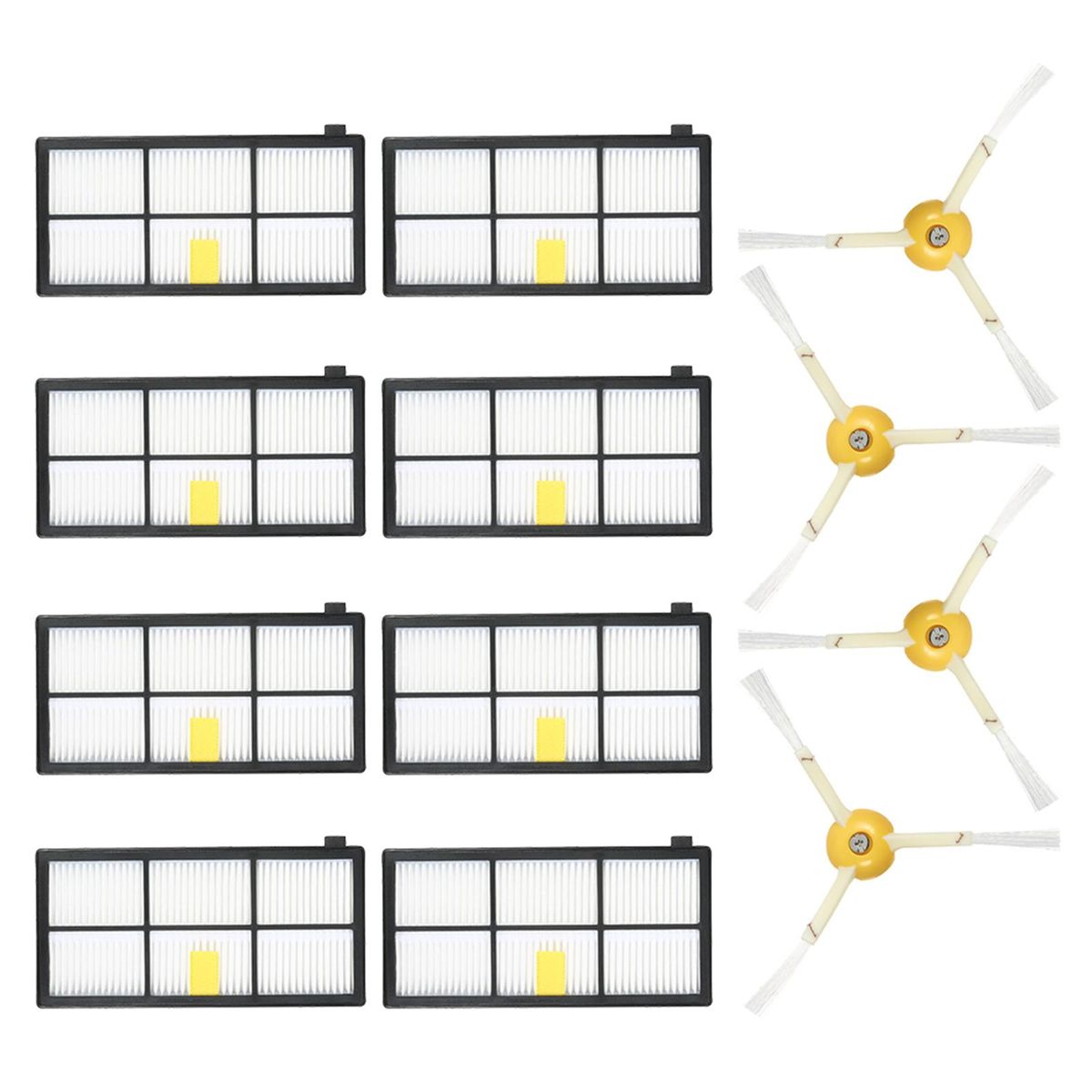 Pack of 12 Replacement Accessories Kit for iRobot Roomba 800 & 900 Series 805 860 861 864 866 870 880 890 891 894 960 961 964 966 980 Vacuum Cleaner-- 4 Side Brushes + 8 HEPA Filters
